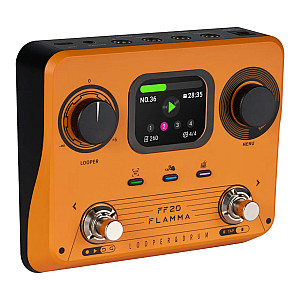FLAMMA FF20 Stereo Dual Footswitch Looper Drum Machine Pedal, Orange